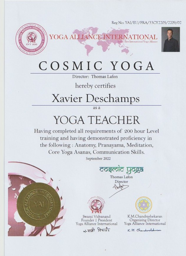 Attestation Enseignant de yoga — 200 h de Xavier Deschamps